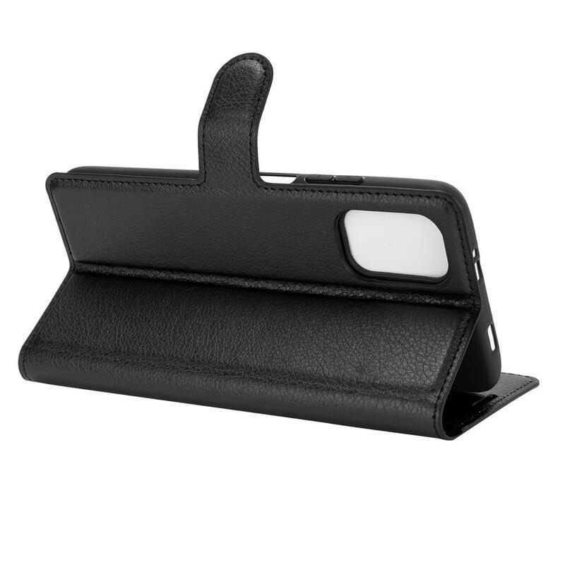 Litchi PU bőr pénztárca tok Xiaomi Redmi 9T/Poco M3-hoz - fekete