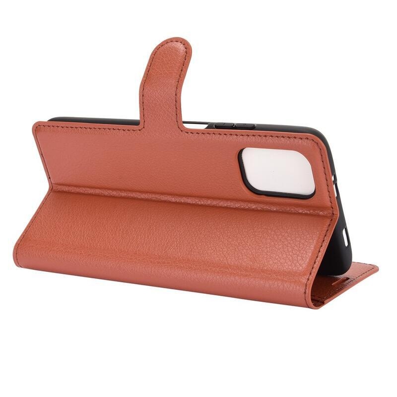 Litchi PU bőr pénztárca tok Xiaomi Redmi 9T/Poco M3-hoz - barna