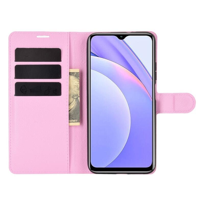 Litchi PU bőr pénztárca tok Xiaomi Redmi 9T/Poco M3-hoz - rózsaszínű