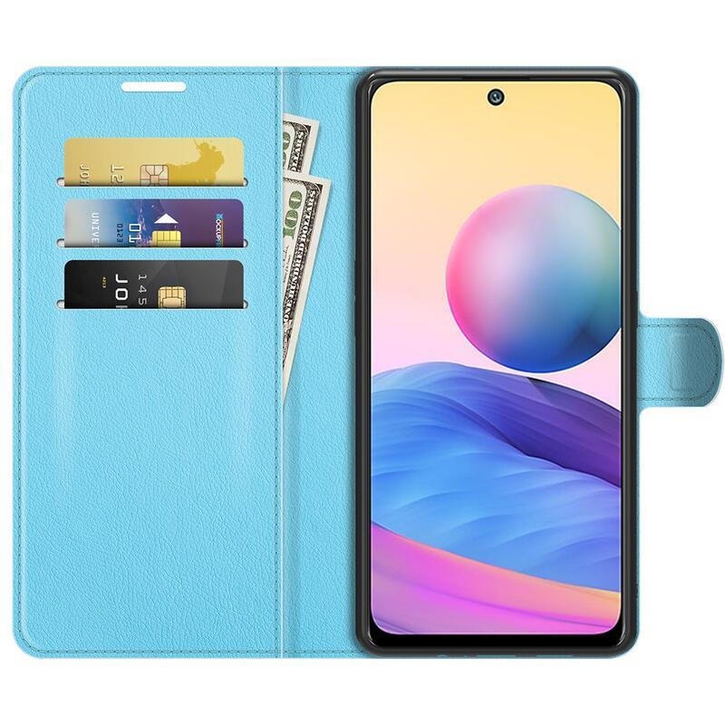 Litchi PU bőr pénztárca tok Xiaomi Redmi Note 10 5G/Poco M3 Pro 4G/5G - kék