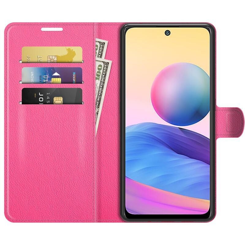 Litchi PU bőr pénztárca tok Xiaomi Redmi Note 10 5G/Poco M3 Pro 4G/5G - rózsaszínű