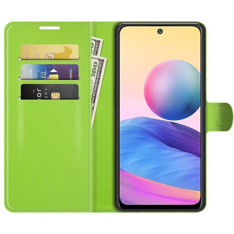 Litchi PU bőr pénztárca tok Xiaomi Redmi Note 10 5G/Poco M3 Pro 4G/5G - zöld