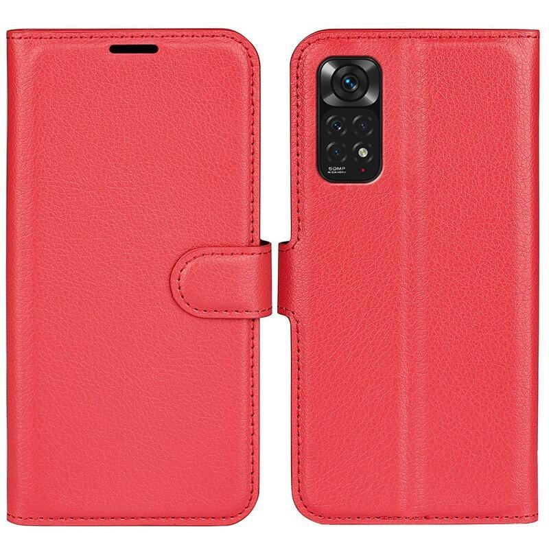 Litchi PU bőr pénztárca tok Xiaomi Redmi Note 11 4G/Note 11S 4G - piros