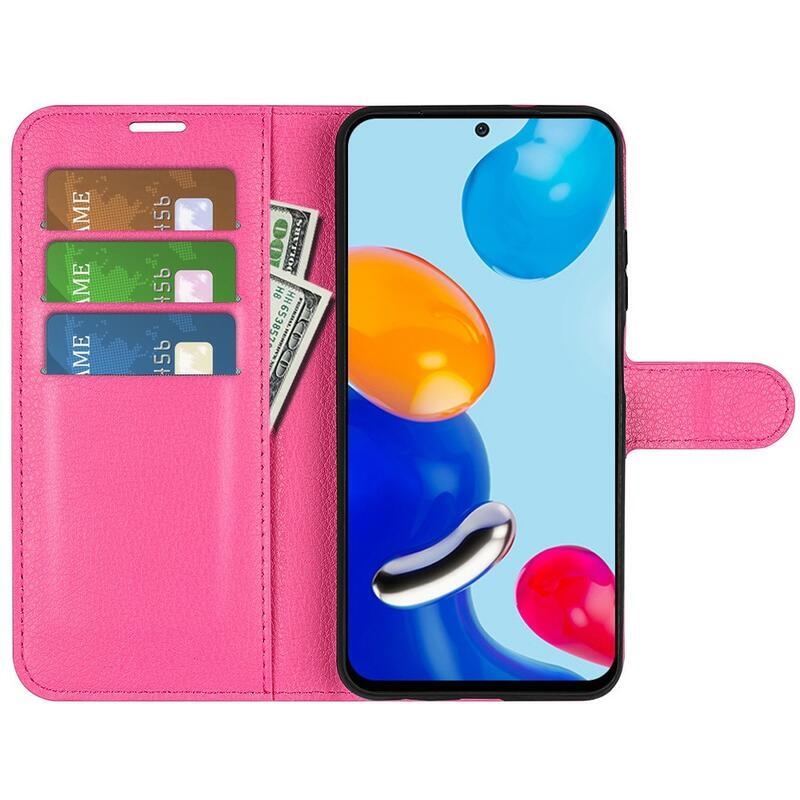 Litchi PU bőr pénztárca tok Xiaomi Redmi Note 11 4G/Note 11S 4G - rózsaszínű