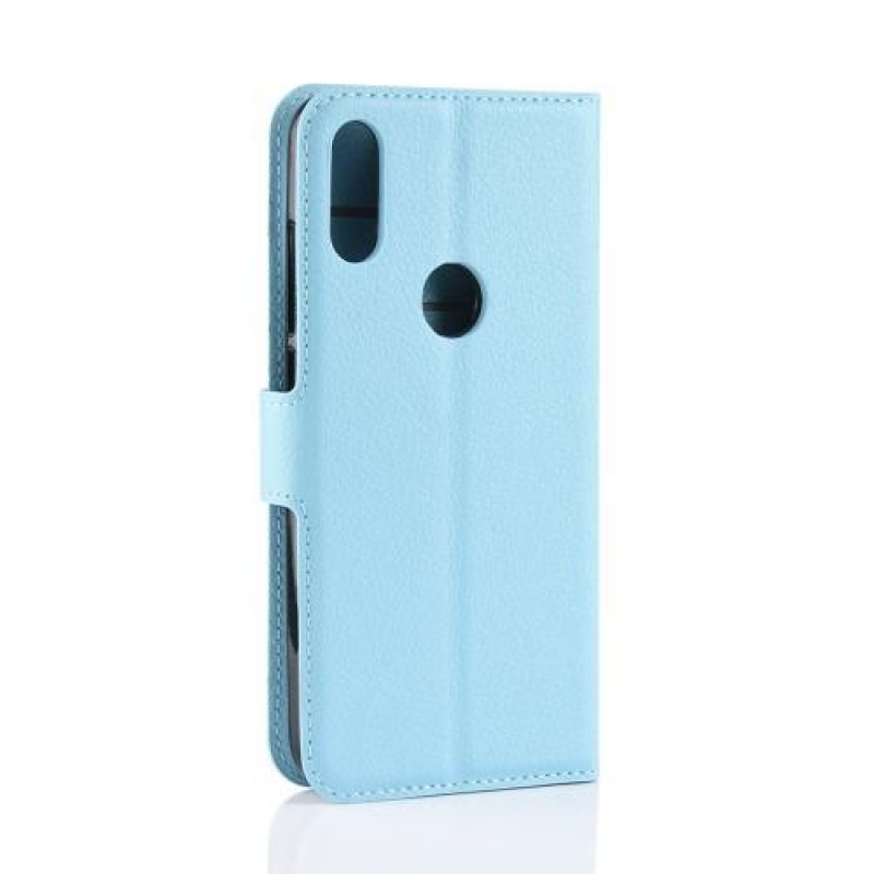 Litchi PU bőr pénztárca tok Xiaomi Redmi Note 7-hez - kék
