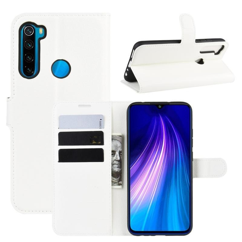 Litchi PU bőr pénztárca tok Xiaomi Redmi Note 8-hoz - fehér