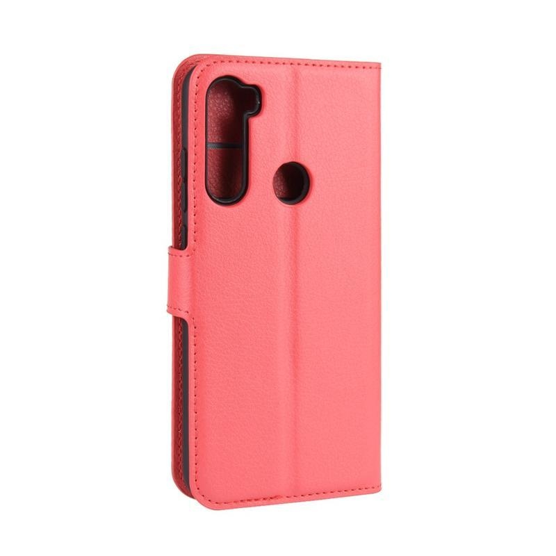 Litchi PU bőr pénztárca tok Xiaomi Redmi Note 8-hoz - piros