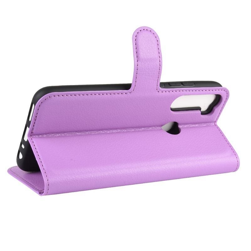 Litchi PU bőr pénztárca tok Xiaomi Redmi Note 8-hoz - lila