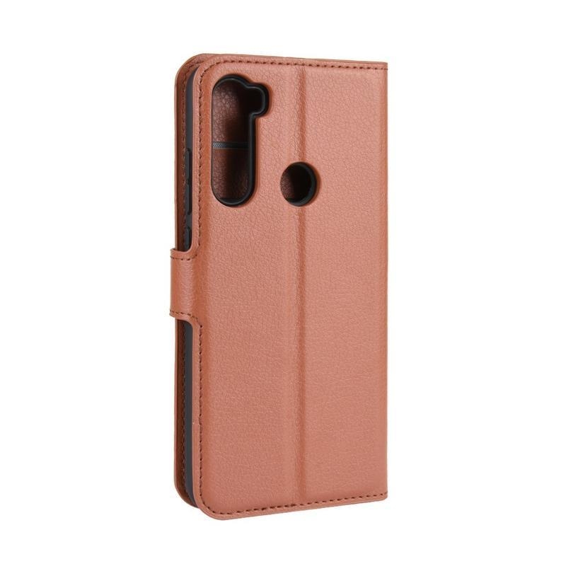 Litchi PU bőr pénztárca tok Xiaomi Redmi Note 8-hoz - barna