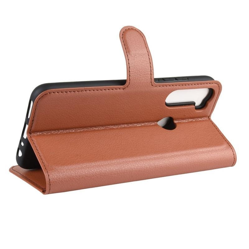 Litchi PU bőr pénztárca tok Xiaomi Redmi Note 8-hoz - barna