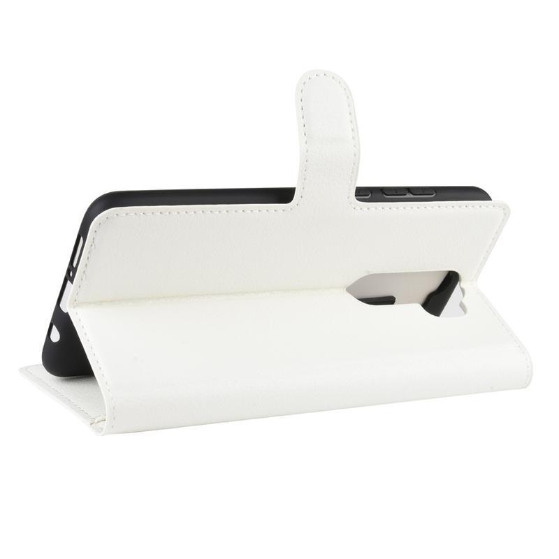 Litchi PU bőr pénztárca tok Xiaomi Redmi Note 8 Pro-hoz - fehér