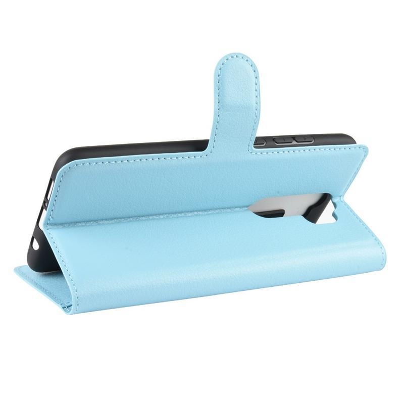 Litchi PU bőr pénztárca tok Xiaomi Redmi Note 8 Pro-hoz - világoskék