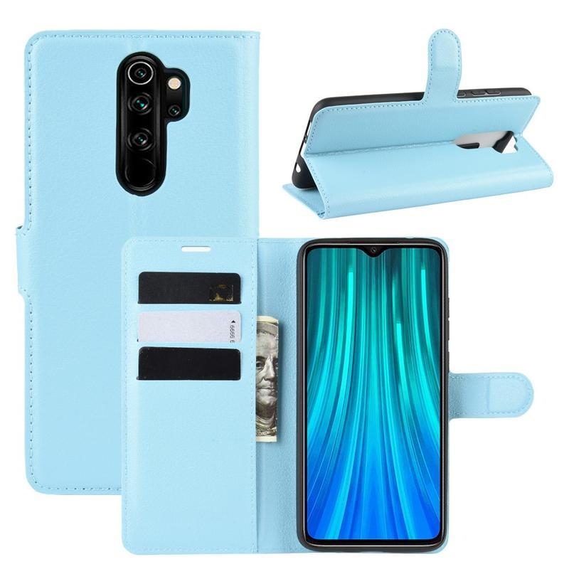 Litchi PU bőr pénztárca tok Xiaomi Redmi Note 8 Pro-hoz - világoskék