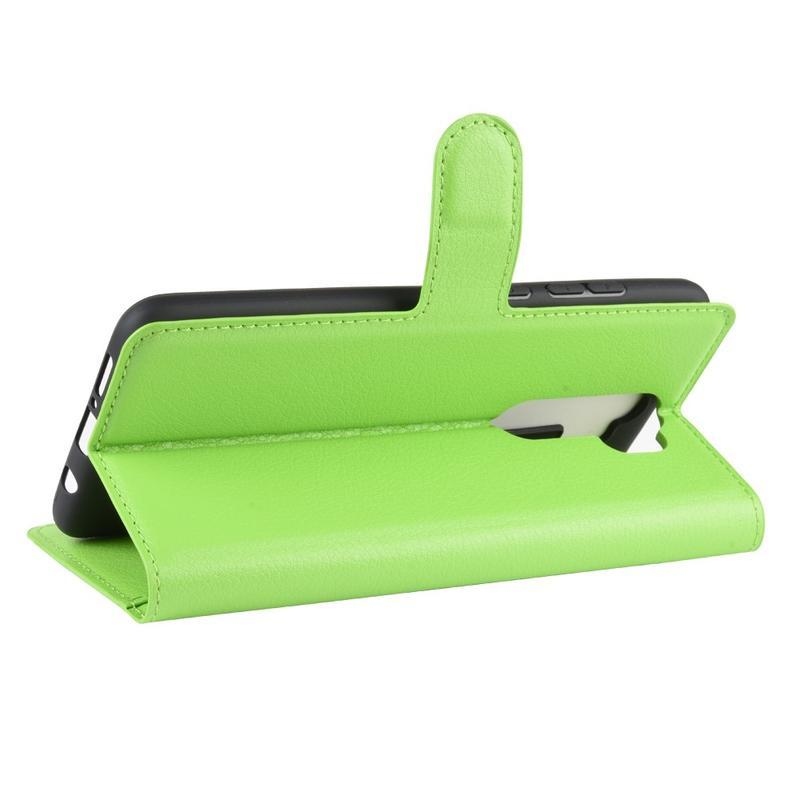 Litchi PU bőr pénztárca tok Xiaomi Redmi Note 8 Pro-hoz - zöld