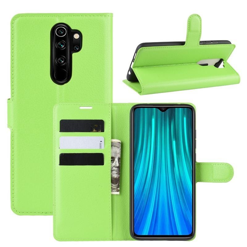 Litchi PU bőr pénztárca tok Xiaomi Redmi Note 8 Pro-hoz - zöld