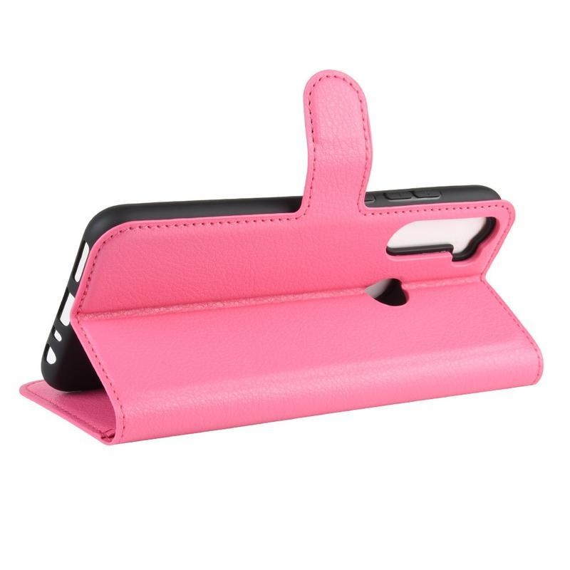 Litchi PU bőr pénztárca tok Xiaomi Redmi Note 8-hoz - rózsaszínű