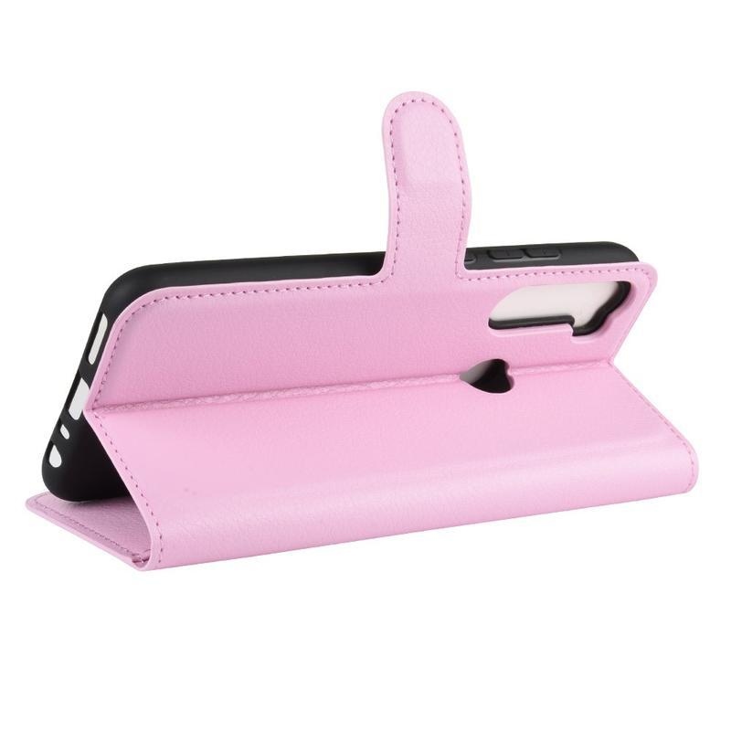 Litchi PU bőr pénztárca tok Xiaomi Redmi Note 8-hoz - rózsaszín