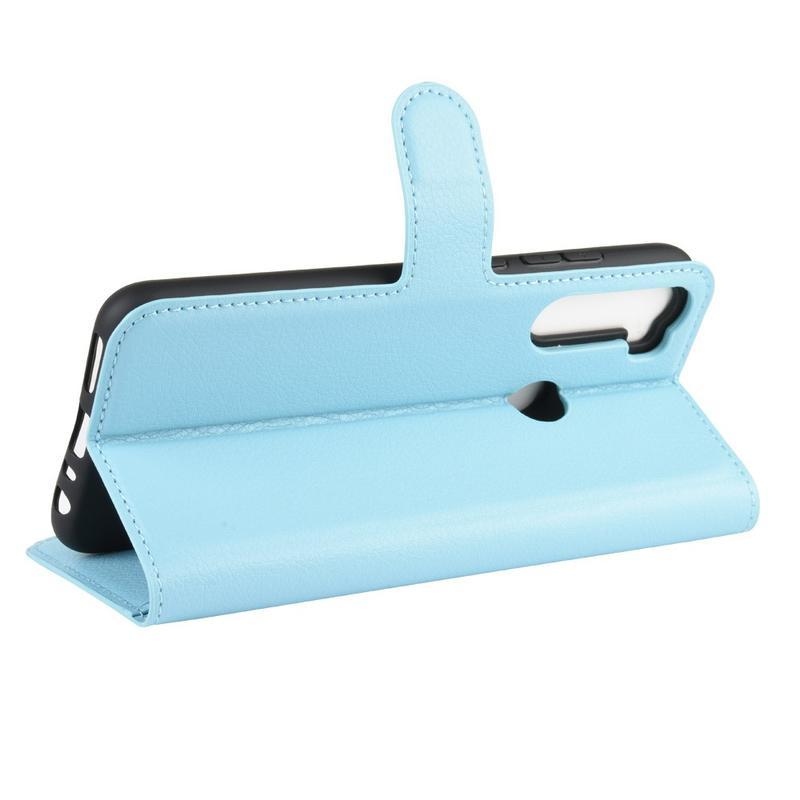 Litchi PU bőr pénztárca tok Xiaomi Redmi Note 8-hoz - világoskék