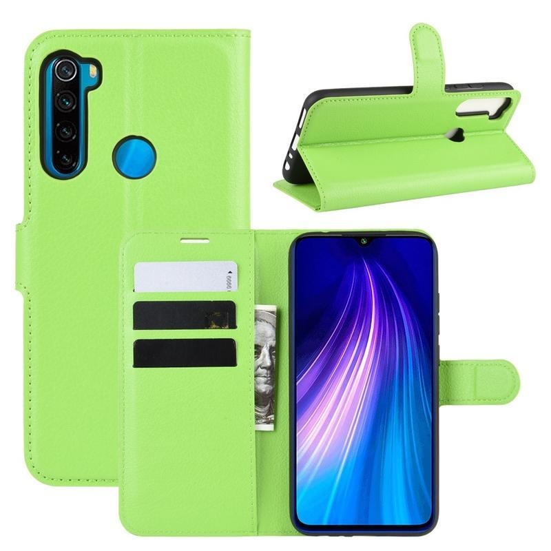 Litchi PU bőr pénztárca tok Xiaomi Redmi Note 8-hoz - zöld