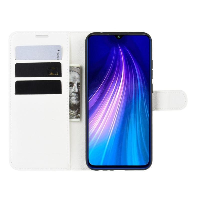 Litchi PU bőr pénztárca tok Xiaomi Redmi Note 8T-hez - fehér