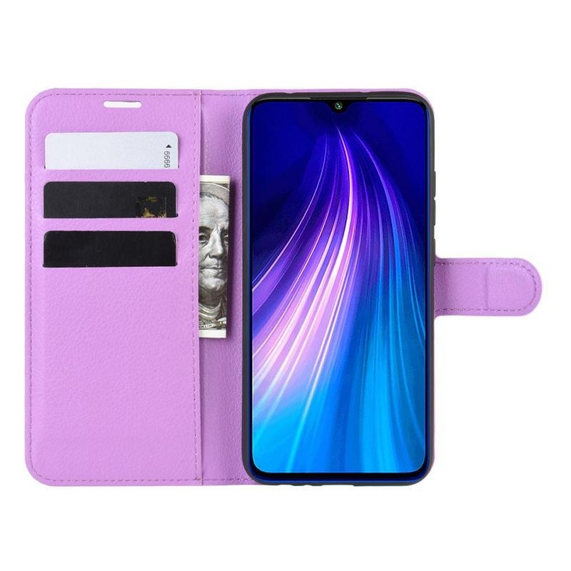 Litchi PU bőr pénztárca tok Xiaomi Redmi Note 8T-hez - lila
