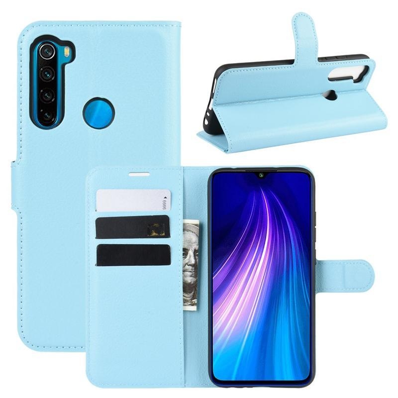 Litchi PU bőr pénztárca tok Xiaomi Redmi Note 8T-hez - kék