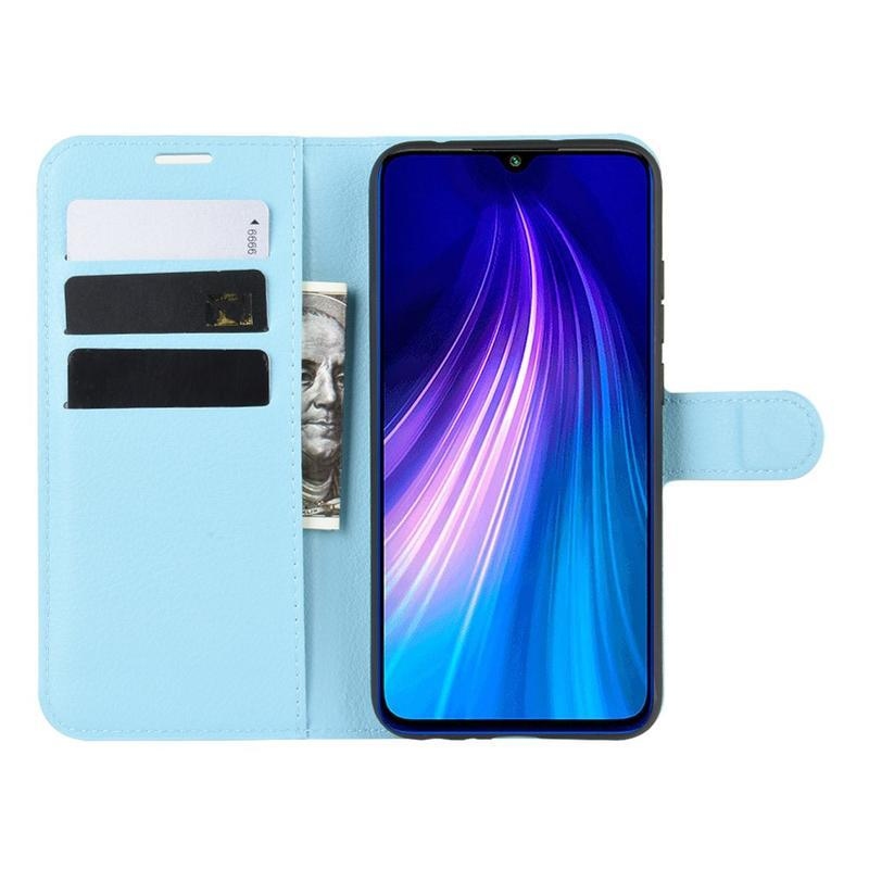 Litchi PU bőr pénztárca tok Xiaomi Redmi Note 8T-hez - kék