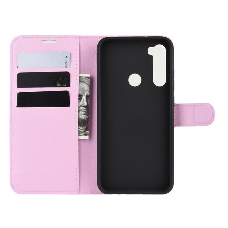 Litchi PU bőr pénztárca tok Xiaomi Redmi Note 8T-hez - rózsaszínű