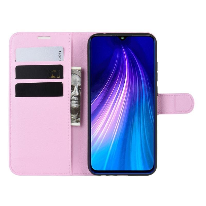 Litchi PU bőr pénztárca tok Xiaomi Redmi Note 8T-hez - rózsaszínű