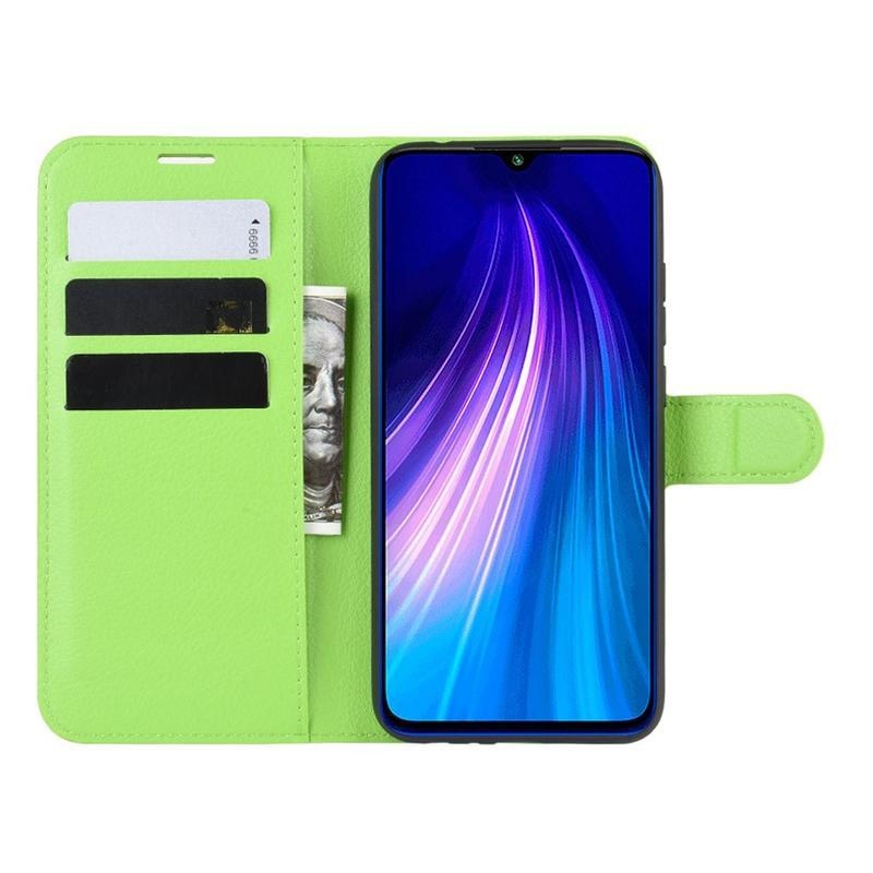 Litchi PU bőr pénztárca tok Xiaomi Redmi Note 8T-hez - zöld