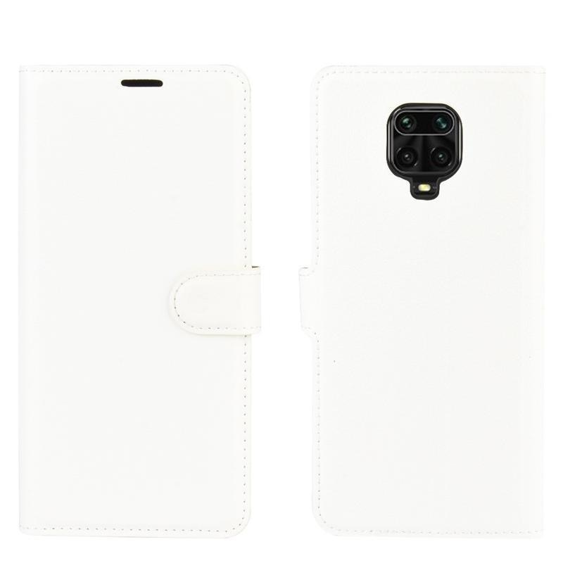 Litchi PU bőr pénztárca tok Xiaomi Redmi Note 9 Pro/Note 9S - fehér