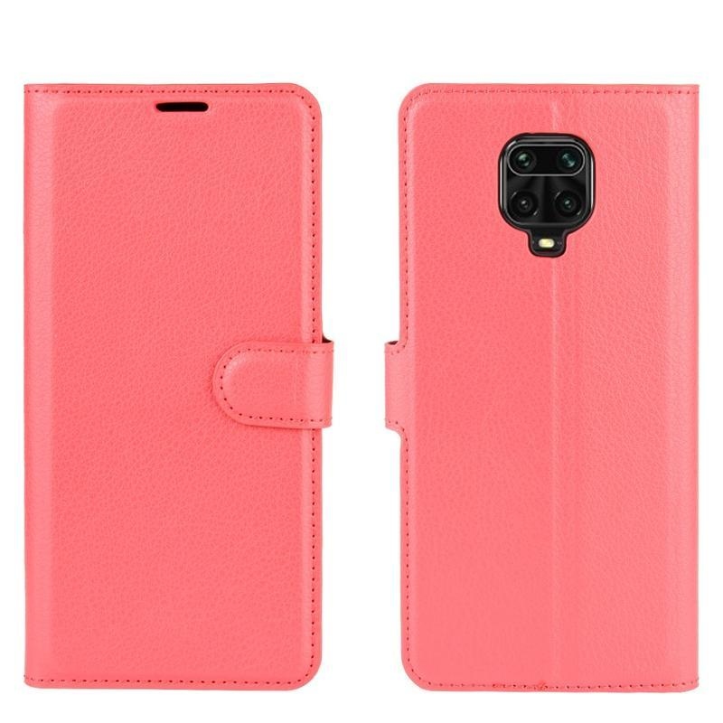 Litchi PU bőr pénztárca tok Xiaomi Redmi Note 9 Pro/Note 9S - piros