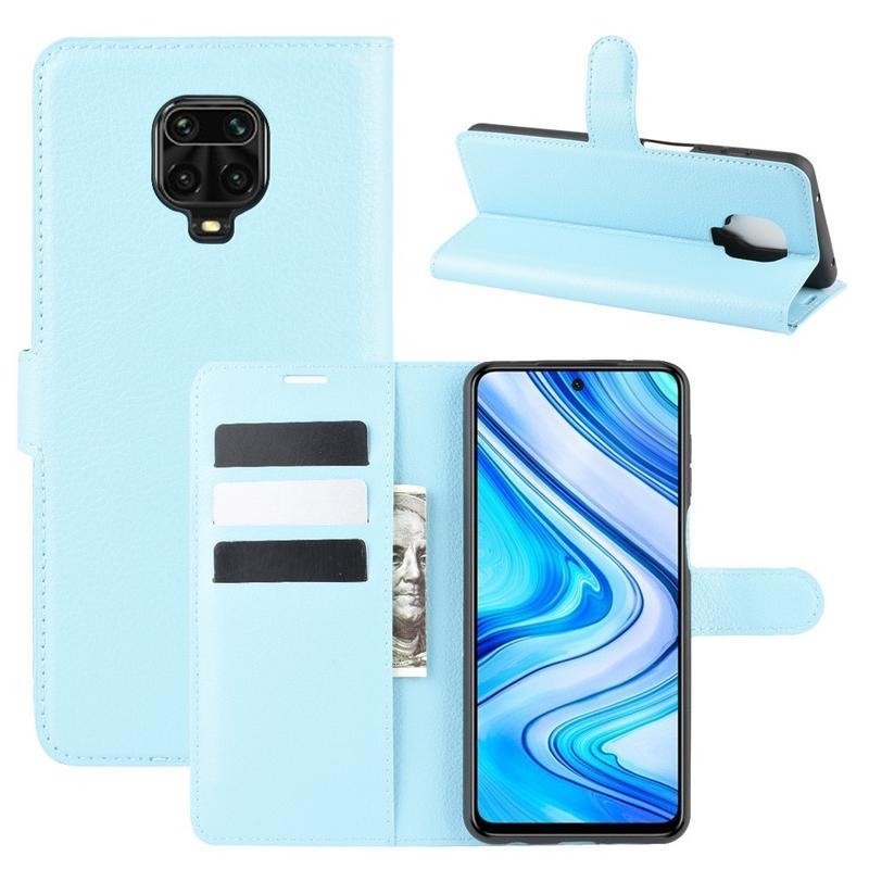 Litchi PU bőr pénztárca tok Xiaomi Redmi Note 9 Pro/Note 9S - kék