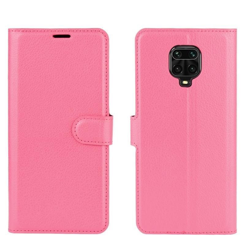 Litchi PU bőr pénztárca tok Xiaomi Redmi Note 9 Pro/Note 9S - rózsaszínű
