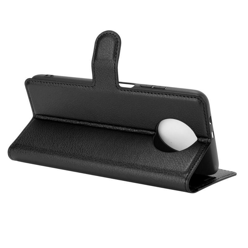 Litchi PU bőr pénztárca tok a Xiaomi Redmi Note 9T 5G számára - fekete