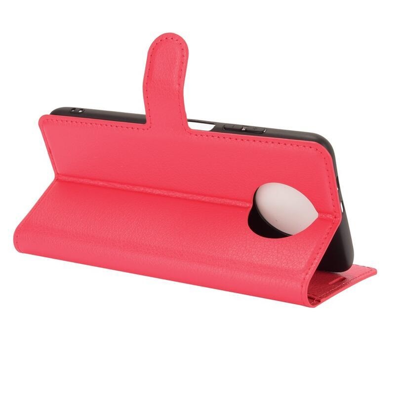 Litchi PU bőr pénztárca tok Xiaomi Redmi Note 9T 5G - piros