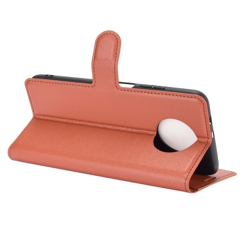 Litchi PU bőr pénztárca tok Xiaomi Redmi Note 9T 5G-hez - barna