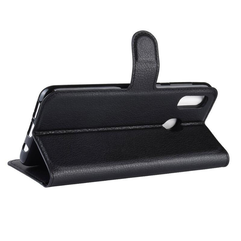 Litchi PU bőr pénztárca tok mobiltelefonra Samsung Galaxy A40 - fekete