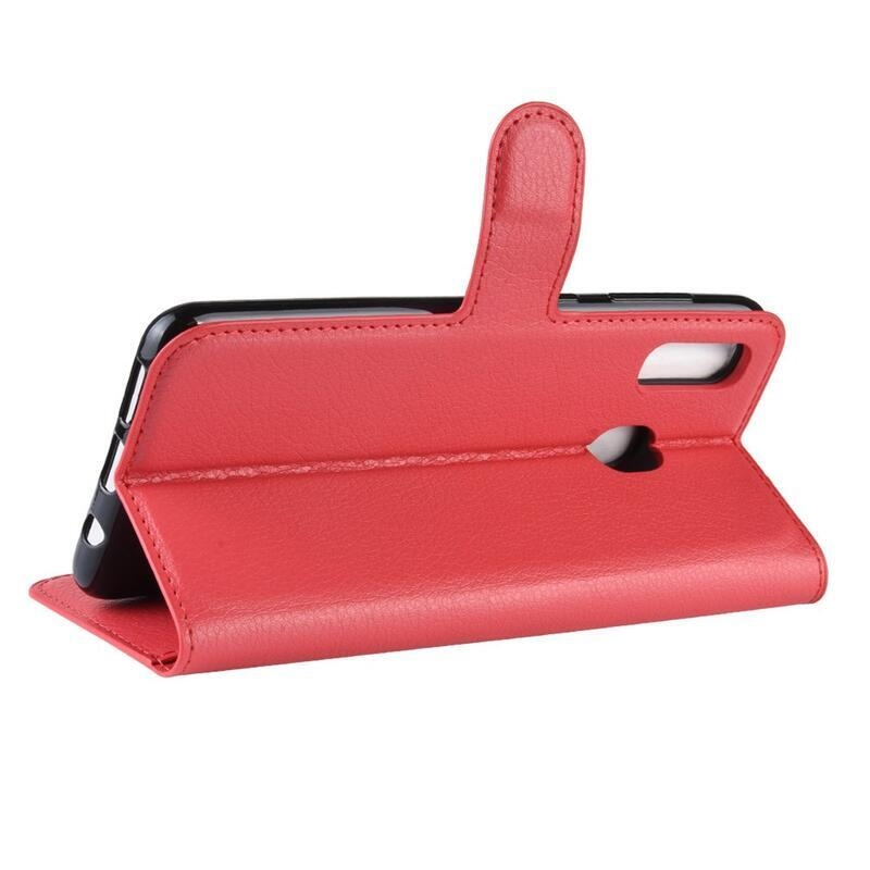 Litchi PU bőr pénztárca tok mobiltelefonhoz Samsung Galaxy A40 - piros