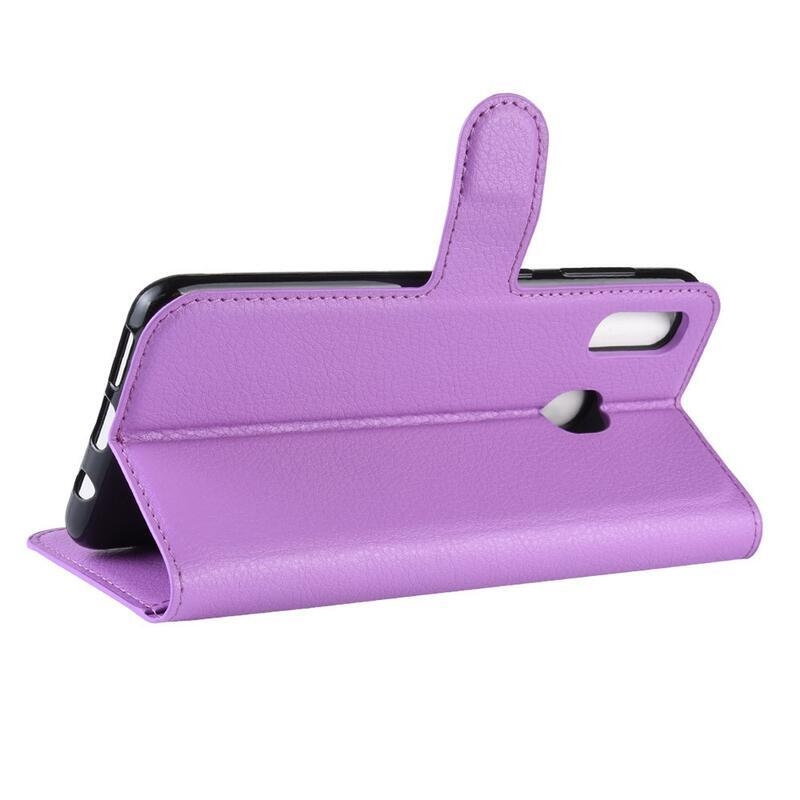 Litchi PU bőr pénztárca tok mobiltelefonhoz Samsung Galaxy A40 - lila