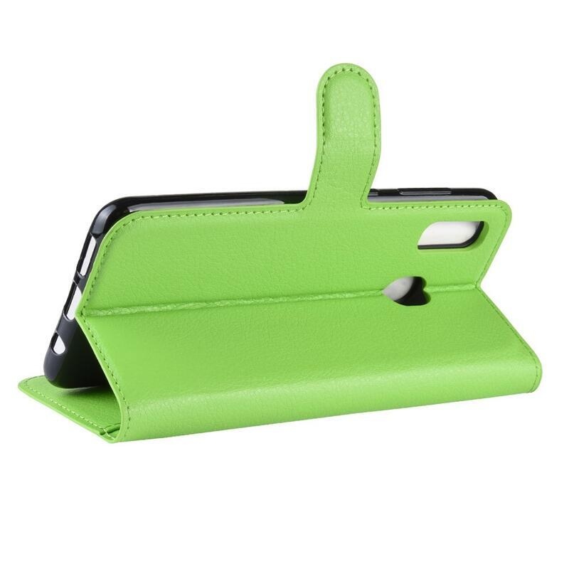 Litchi PU bőr pénztárca tok mobiltelefonhoz Samsung Galaxy A40 - zöld