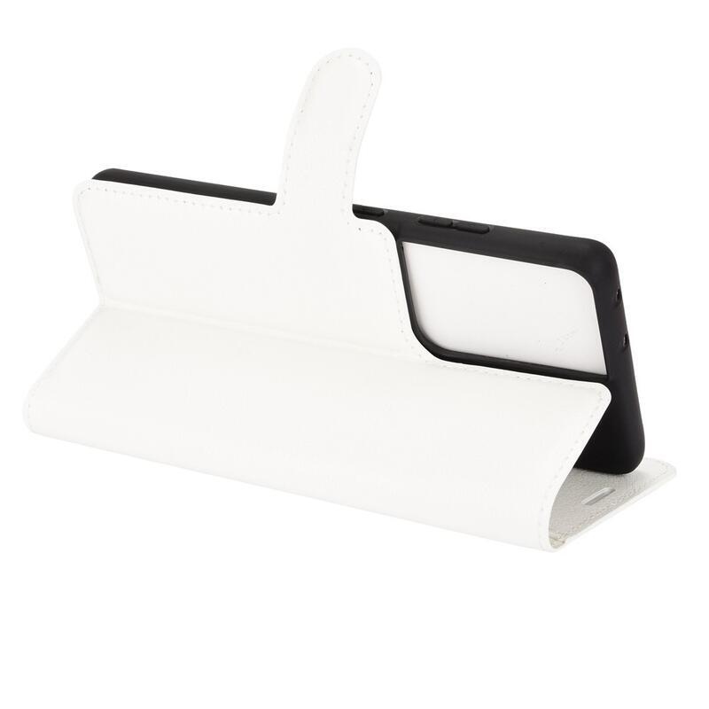 Litchi PU bőr pénztárca tok mobiltelefonhoz Samsung Galaxy S21 Ultra 5G - fehér