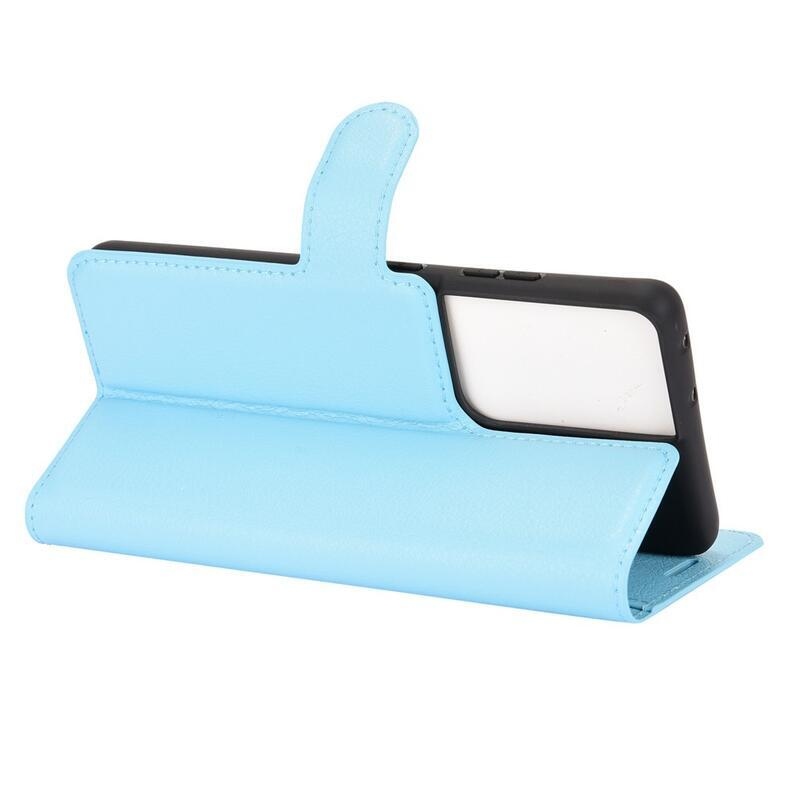 Litchi PU bőr pénztárca tok mobiltelefonhoz Samsung Galaxy S21 Ultra 5G - kék