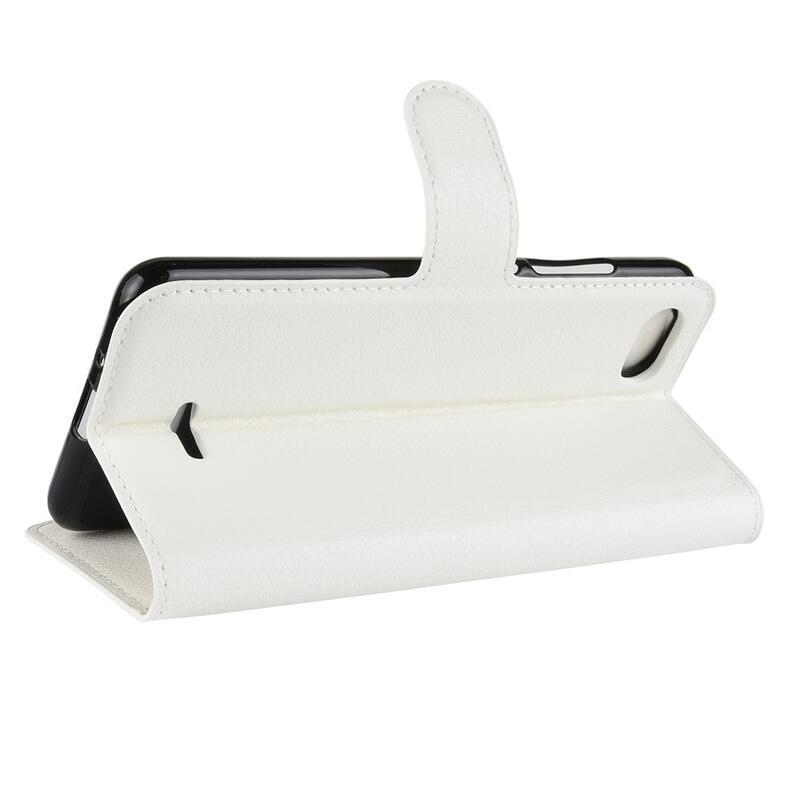 Litchi PU bőr pénztárca tok Xiaomi Redmi 6A-hoz - fehér