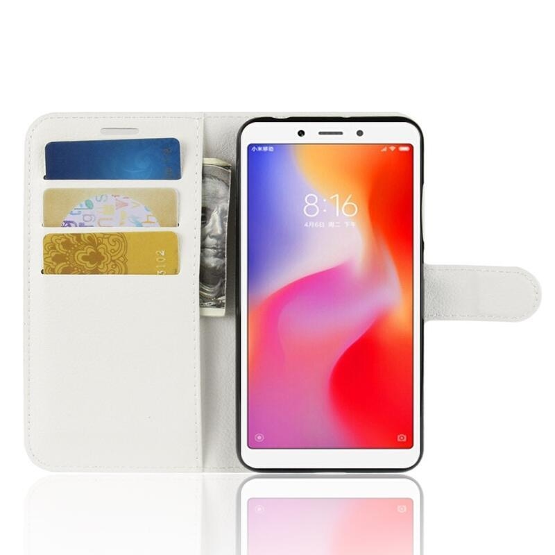 Litchi PU bőr pénztárca tok Xiaomi Redmi 6A-hoz - fehér