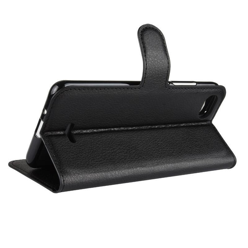 Litchi PU bőr pénztárca tok a Xiaomi Redmi 6A-hoz - fekete