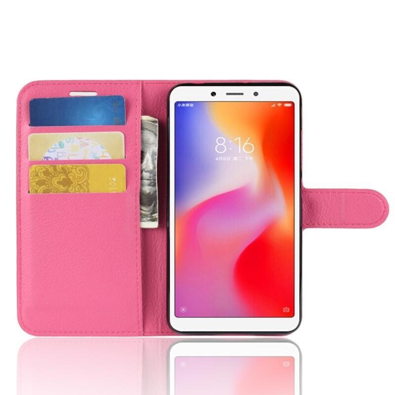 Litchi PU bőr pénztárca tok Xiaomi Redmi 6A - rózsa
