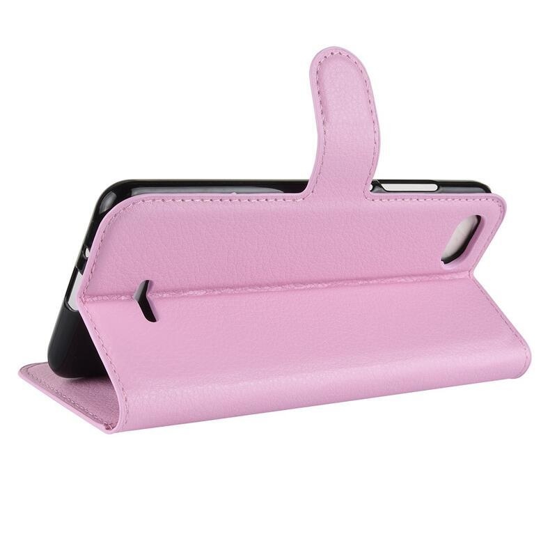 Litchi PU bőr pénztárca tok Xiaomi Redmi 6A - rózsaszínű