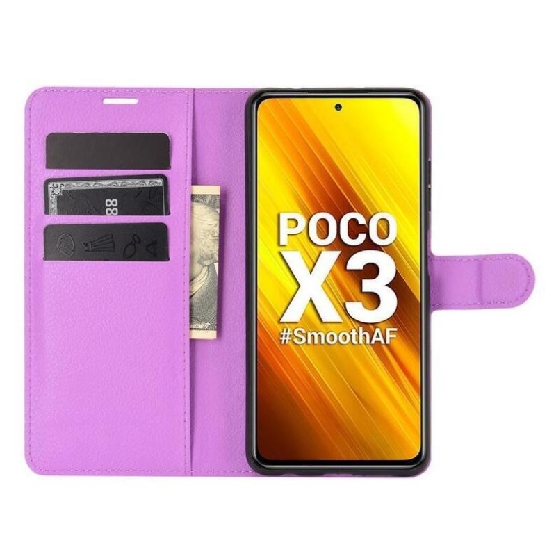 Litchi PU bőr pénztárca tok iPhone XR készülékhez - lila