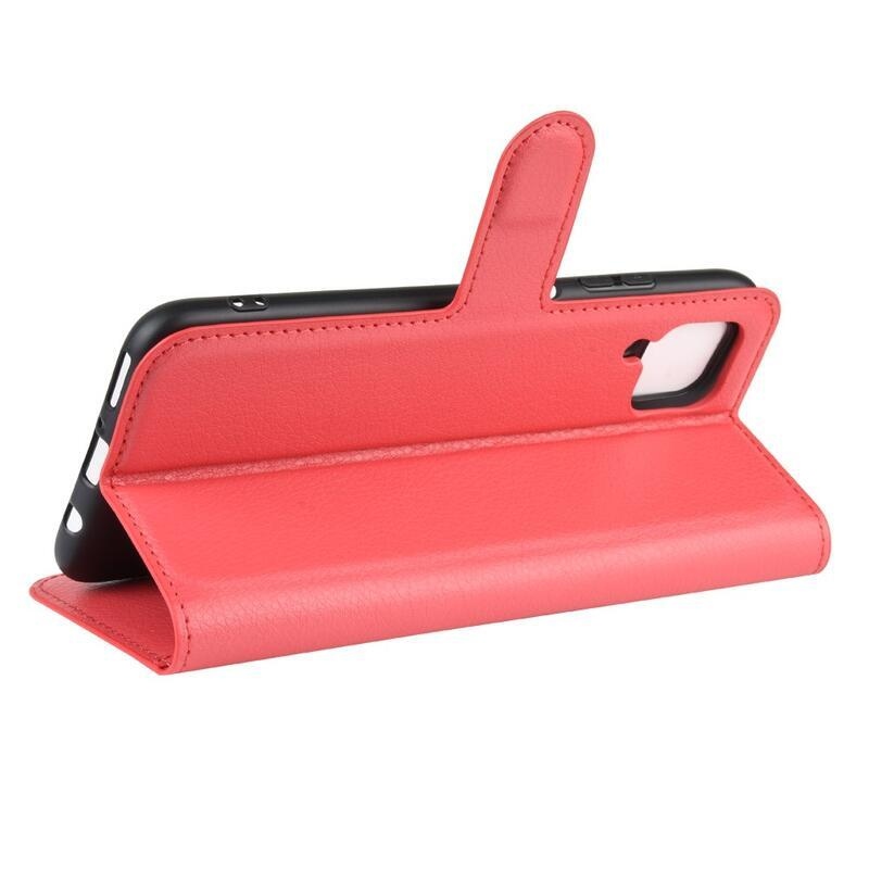 Litchi PU bőr pénztárca tok Huawei P40 Lite-hoz - piros